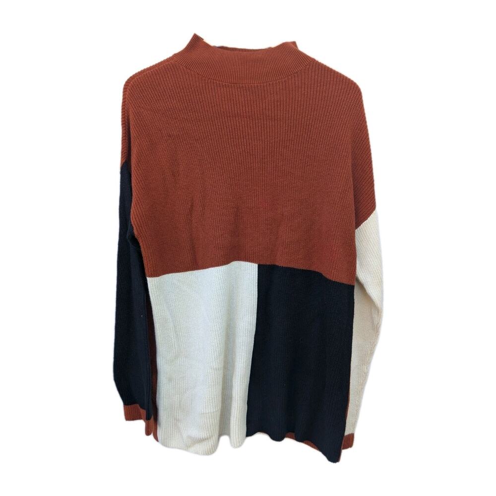 Apt 9 Womens Color Block‎ Mock Neck Sweater Sz L Fall Neutral Cozy Chic